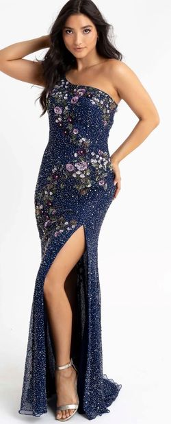 Style 3928 Primavera Multicolor Size 8 Jersey Sequined Black Tie Prom Side slit Dress on Queenly