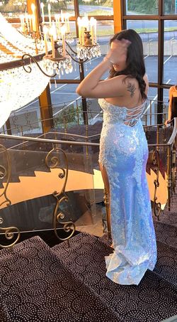 Sherri Hill Blue Size 8 Floor Length One Shoulder Side slit Dress on Queenly