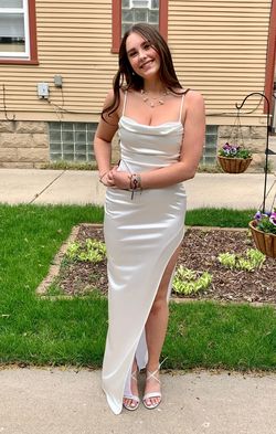 Style Lola Windsor White Size 8 Jersey Tall Height Prom Side slit Dress on Queenly