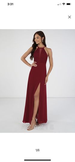 azazie Red Size 12 Floor Length Free Shipping Side slit Dress on Queenly