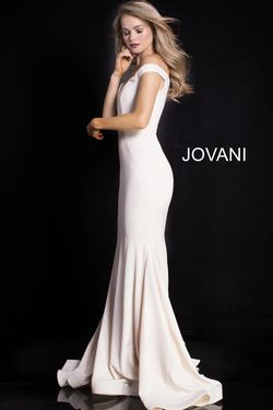 Style 55187 Jovani White Size 6 Train Military Mermaid Dress on Queenly