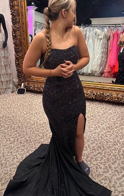 Style 54002 Sherri Hill Black Size 8 Prom Side slit Dress on Queenly
