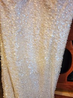 Mac Duggal White Size 6 Sequined Floor Length Macduggal Mermaid Dress on Queenly