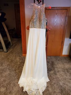 Panoply White Size 8 Floor Length Side slit Dress on Queenly