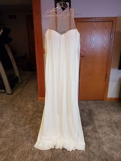 Mac Duggal White Size 6 Sheer Floor Length Straight Dress on Queenly