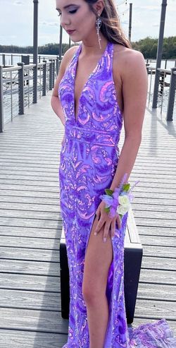 Style 11283 Ashley Lauren Purple Size 0 11283 Prom Tall Height Side slit Dress on Queenly