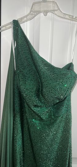 Sherri Hill Green Size 2 Floor Length Medium Height One Shoulder Side slit Dress on Queenly