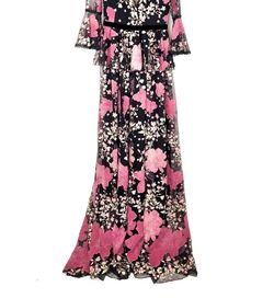 Style 1-1329228275-1901 Marchesa Black Size 6 Velvet Floor Length Bell Sleeves V Neck Straight Dress on Queenly