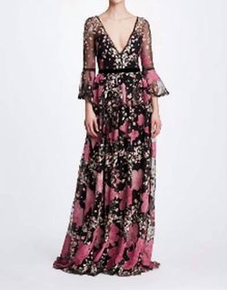 Style 1-1329228275-1901 Marchesa Black Size 6 Lace Velvet Straight Dress on Queenly