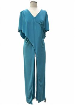 Style 1-1488339840-2901 One Essence Blue Size 8 Teal V Neck Floor Length Jumpsuit Dress on Queenly