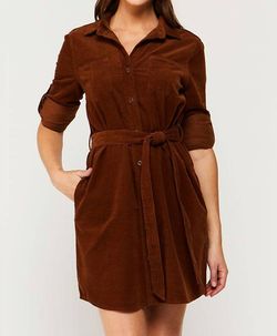 Style 1-1887414123-3236 Velvet Heart Brown Size 4 Belt Sleeves Pockets Cocktail Dress on Queenly