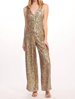 Style 1-1968010788-1901 EVA FRANCO Gold Size 6 Sequined Free Shipping Polyester Jumpsuit Dress on Queenly