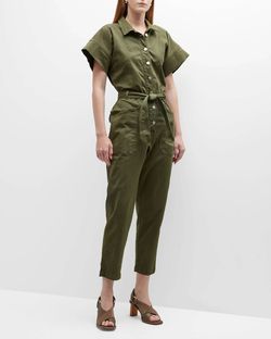 Style 1-3354593757-3236 Veronica Beard Green Size 4 High Neck Belt Pockets Sleeves Jumpsuit Dress on Queenly