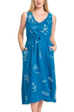 Style 1-3879077527-2901 Johnny Was Blue Size 8 Embroidery Cocktail Dress on Queenly