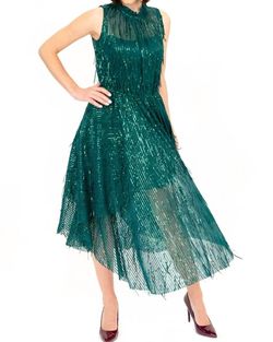 Style 1-4237415929-1901 EVA FRANCO Green Size 6 Sequined Polyester Fringe A-line Dress on Queenly
