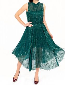 Style 1-4237415929-1901 EVA FRANCO Green Size 6 Sequined Polyester Fringe A-line Dress on Queenly