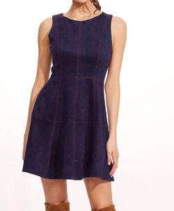 Style 1-447780276-1498 EVA FRANCO Blue Size 4 Suede Mini Cocktail Dress on Queenly