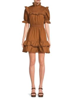 Style 1-756690581-2901 Stellah Brown Size 8 Sorority Rush Tall Height Sleeves Cocktail Dress on Queenly