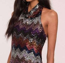Style 1-772605700-2901 heartloom Multicolor Size 8 Sorority Rush Halter Cocktail Dress on Queenly
