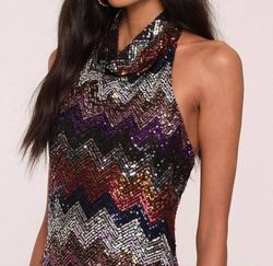 Style 1-772605700-3236 heartloom Multicolor Size 4 Sequined Sheer Sorority Rush Free Shipping Halter Cocktail Dress on Queenly