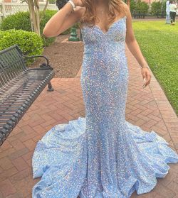 Portia and Scarlett Light Blue Size 6 Prom Plunge Mermaid Dress on Queenly