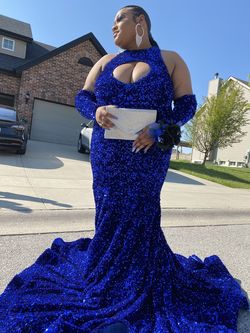 Custom Made Blue Size 22 High Neck Pageant Custom Mermaid Dress on Queenly