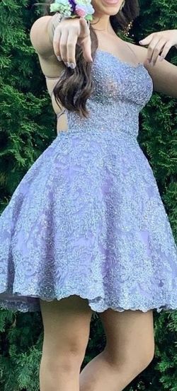 Style 52512 Sherri Hill Light Purple Size 0 Wedding Guest Lace Cocktail Dress on Queenly