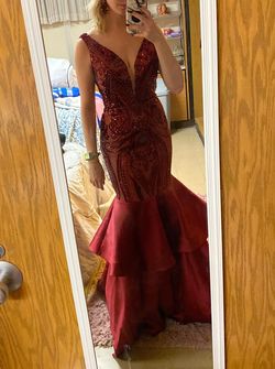 Mac Duggal Red Size 6 Jersey Prom Sequined Mermaid Dress on Queenly