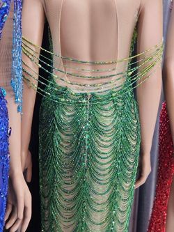 Custom made by GL Garlate Design Green Size 4 Fully Beaded Tall Height Custom Sequined Side slit Dress on Queenly