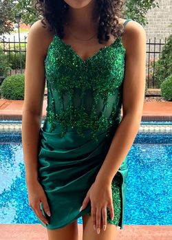 Sherri Hill Green Size 0 Jersey Party Cocktail Dress on Queenly