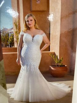 Style UR130 Eddy K White Size 24 Lace Pageant Free Shipping Jersey Embroidery Mermaid Dress on Queenly