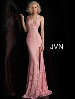 Style 63391 Jovani Pink Size 6 Halter 63391 Floor Length Side slit Dress on Queenly