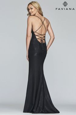 Style 10218 Faviana Black Size 4 Corset Floor Length Side slit Dress on Queenly