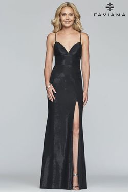 Style 10218 Faviana Black Size 4 Backless Corset V Neck Side slit Dress on Queenly