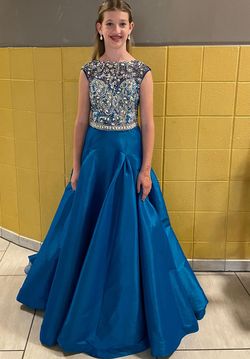 Camille La Vie Blue Size 0 Quinceanera Pageant Beaded Top Ball gown on Queenly