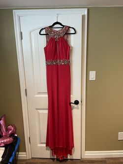 Night Scene California Red Size 12 Floor Length Side Slit Straight Dress on Queenly