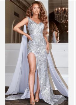 Portia and Scarlett Silver Size 6 Tall Height Side slit Dress on Queenly