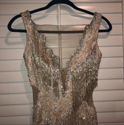 Jovani Nude Size 4 Prom Jewelled Plunge 50 Off Straight Dress on Queenly