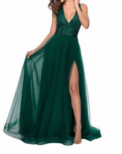 Style 1-1023833547-2168 La Femme Green Size 8 Tall Height Floor Length Side slit Dress on Queenly