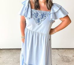 Style 1-1422770874-3010 Margarita Mercantile Blue Size 8 Free Shipping Sleeves Straight Dress on Queenly
