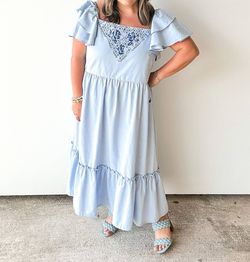 Style 1-1422770874-3010 Margarita Mercantile Blue Size 8 Pockets Tall Height Straight Dress on Queenly