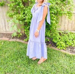 Style 1-1577108395-3010 Margarita Mercantile Purple Size 8 Lavender Pockets Tall Height Straight Dress on Queenly