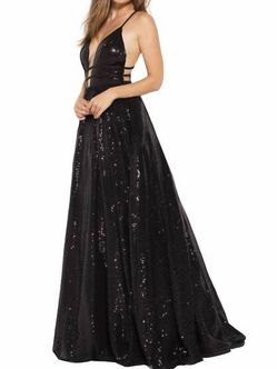 Style 1-2241645967-649 JOVANI Black Size 2 Plunge Floor Length Polyester A-line Dress on Queenly