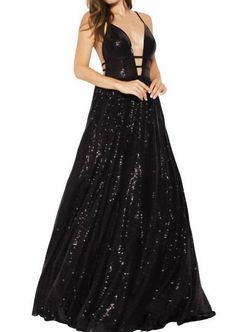 Style 1-2241645967-649 JOVANI Black Size 2 Floor Length Sequined A-line Dress on Queenly