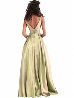 Style 1-2682035651-5 JOVANI Green Size 0 Floor Length Shiny V Neck Tall Height Ball gown on Queenly