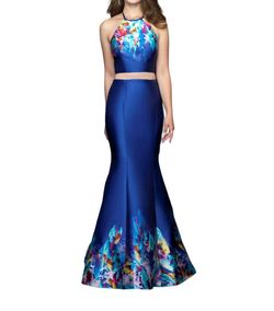 Style 1-366250276-649 Madison James Blue Size 2 Tall Height Halter Polyester 1-366250276-649 Mermaid Dress on Queenly