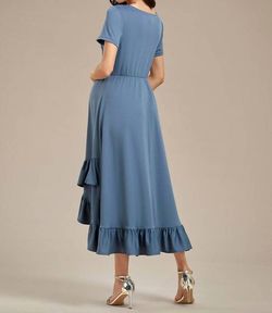 Style 1-4006083393-3989 Ever-Pretty Blue Size 28 Ruffles Sleeves High Low Straight Dress on Queenly
