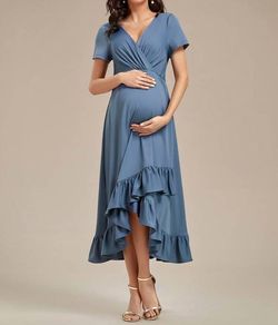 Style 1-4006083393-3989 Ever-Pretty Blue Size 28 Ruffles Sleeves High Low Straight Dress on Queenly