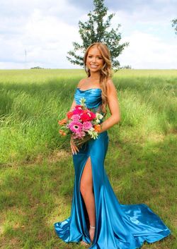 Sherri Hill Blue Size 4 Sheer Prom Strapless Mermaid Dress on Queenly