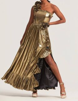 Style 1-484536513-1901 LoveShackFancy Gold Size 6 Tall Height Pageant Side slit Dress on Queenly